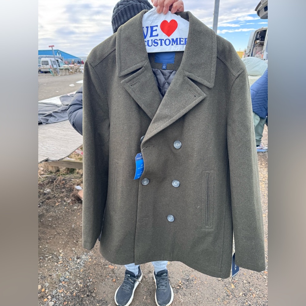 Nautica Olive Double-Breasted Pea Coat
